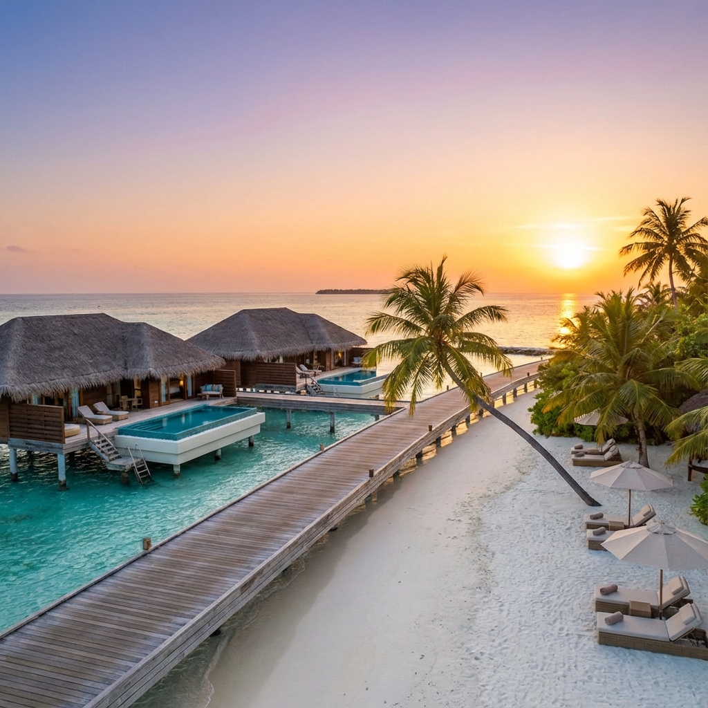 Eau cristalline et plage aux Maldives